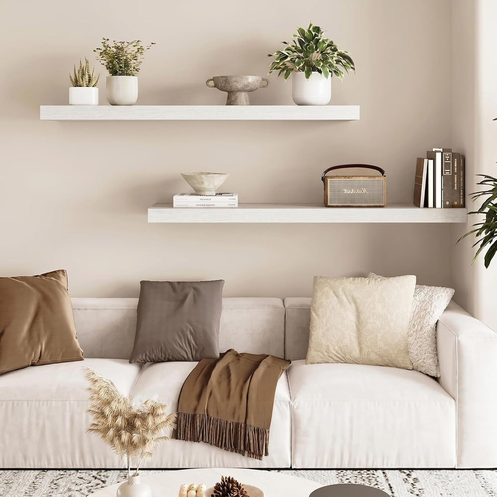 Fixwal Floating Wall Shelves for Decor (White, Set of 2, 35.4Inch)