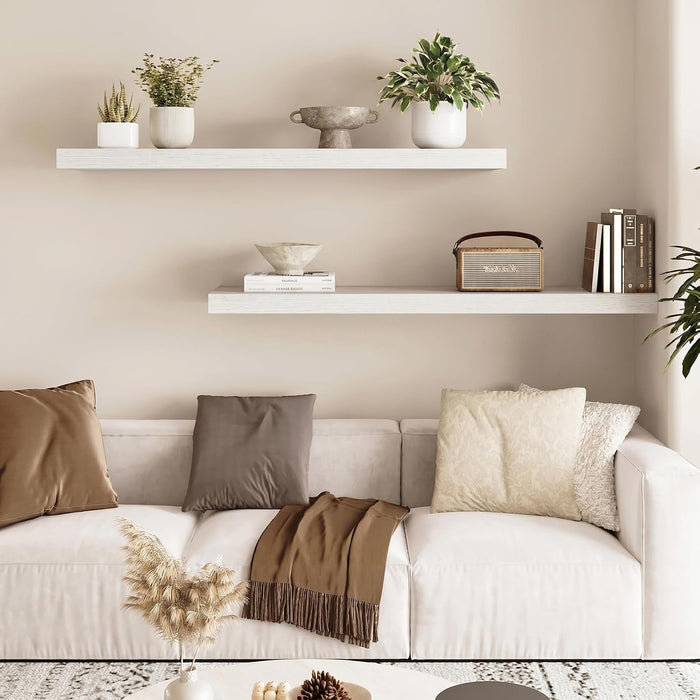 Fixwal Floating Wall Shelves for Decor (White, Set of 2, 35.4Inch)
