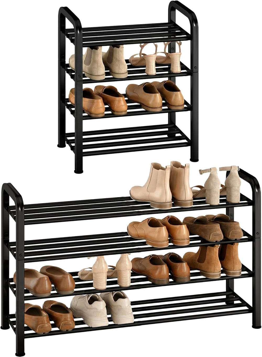 STORAGE MANIAC 4-Tier Expandable Shoe Rack, 16 Pairs Adjustable Shoe Shelf fo...