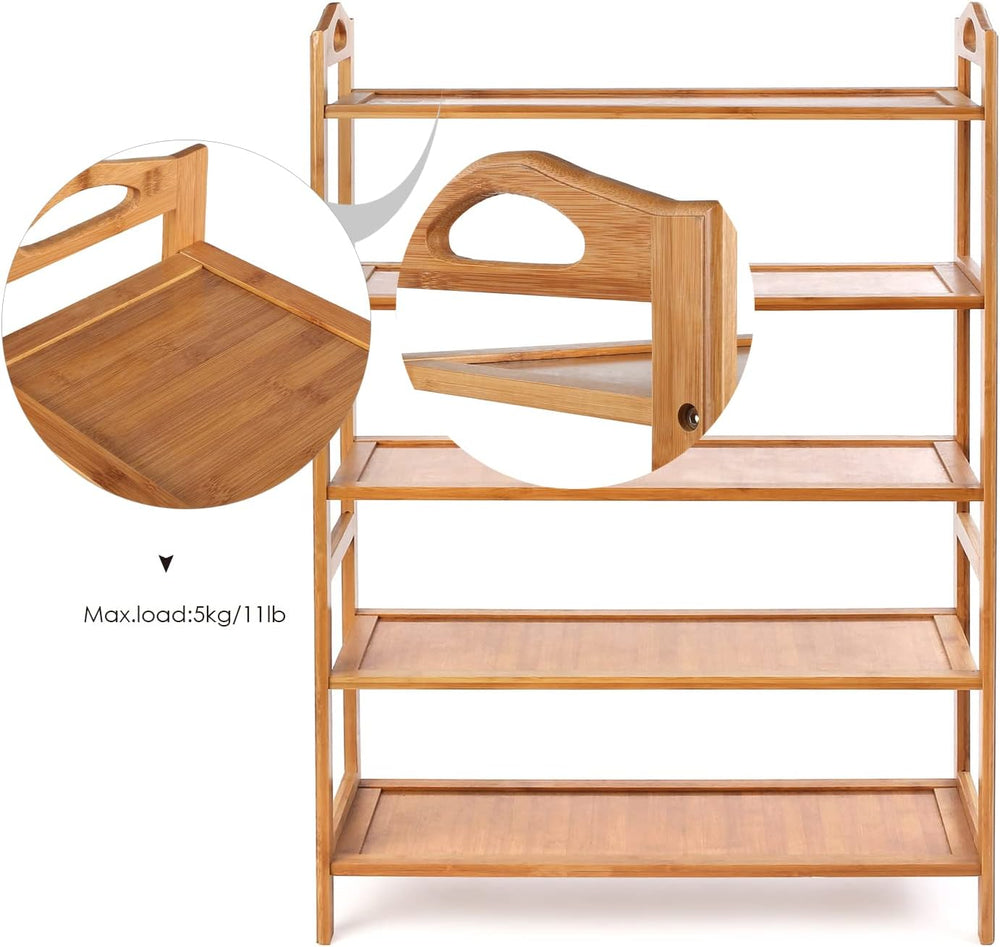 SOMY Bamboo Shoe Rack, 5-Tier Shoe Shelf with Two Handles, Entryway Shoe Rack...