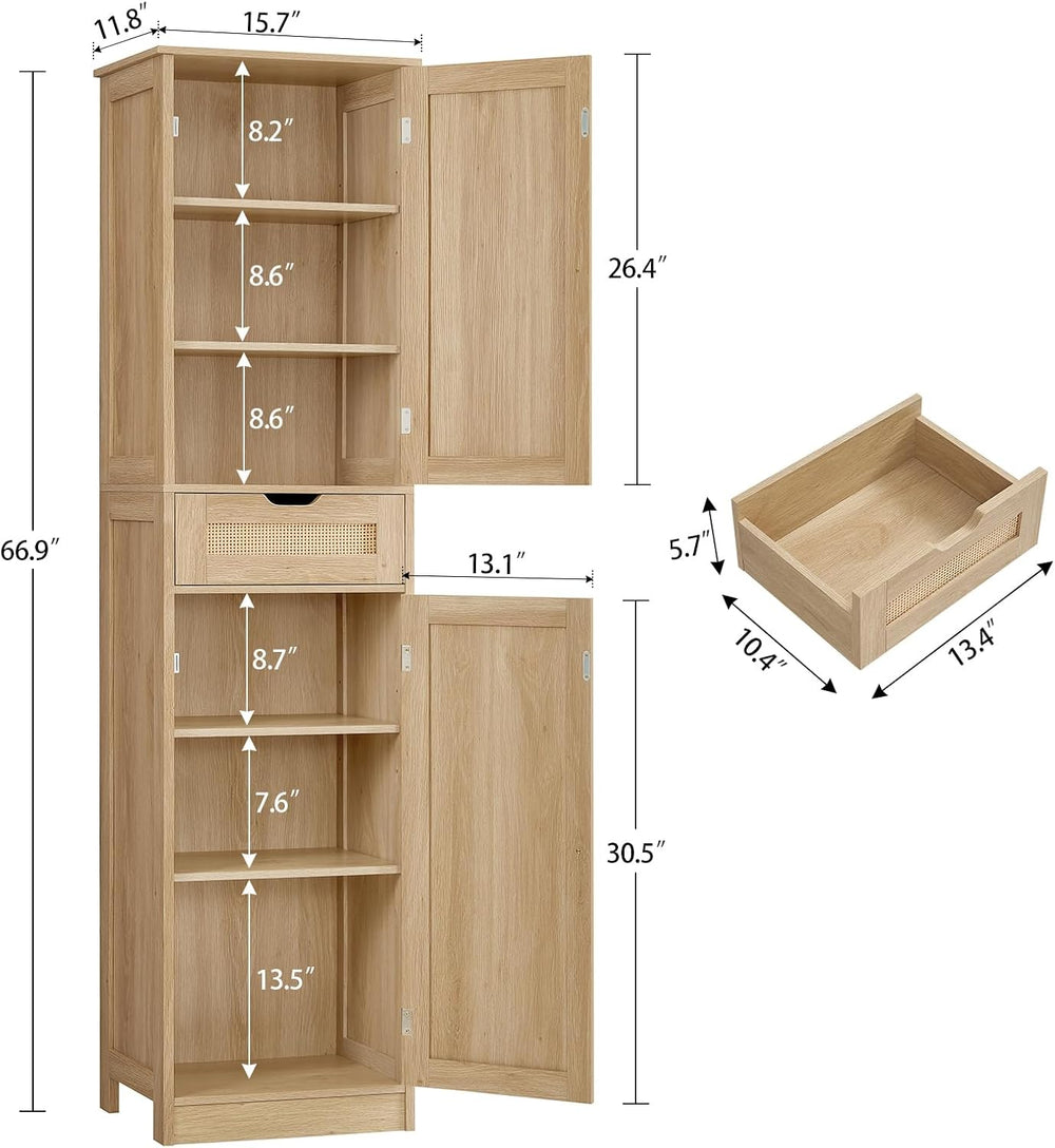 Iwell 66.9" Tall Bathroom Storage Cabinet with 2 Doors & 1 Drawer