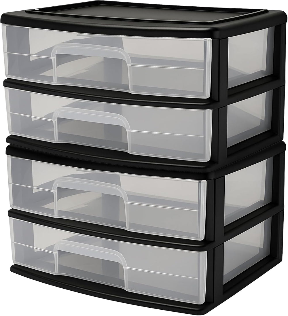 HOMZ Drawer Tower, 2-Tier Storage Organizer Unit, Black Frame, 2 Pack
