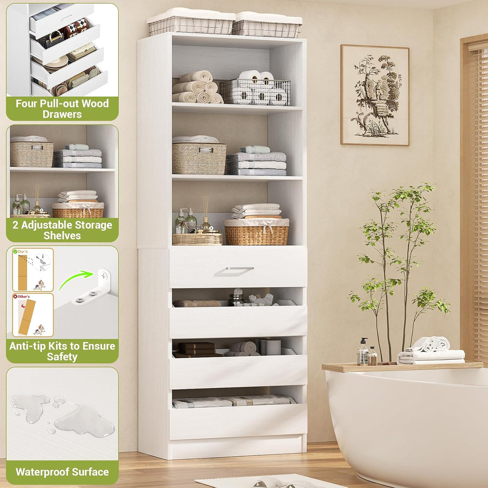 Aheaplus 21.3" Closet System with 4 Drawers, Wood Closet Organizer, White