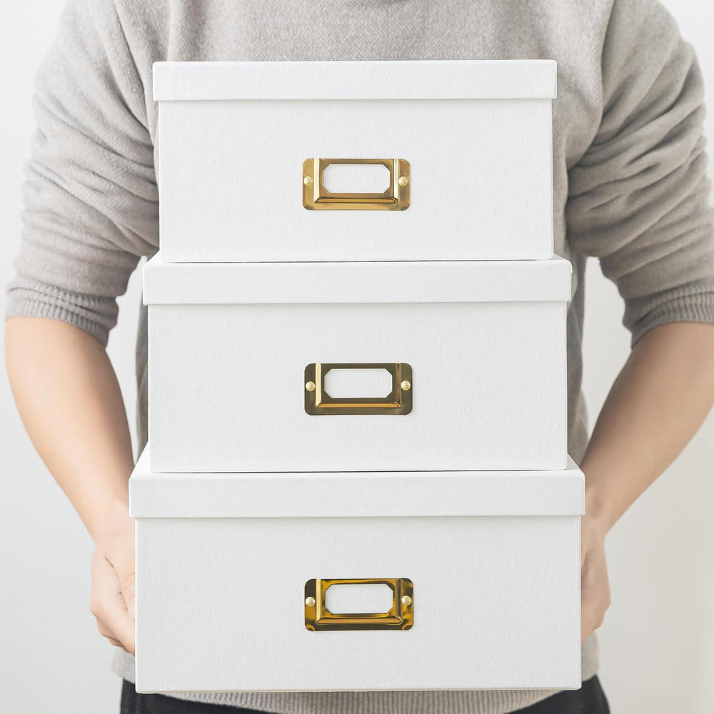 Soul & Lane - White and Gold Decorative Storage Boxes with Lids, Set of 3