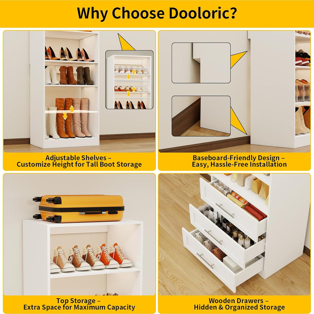 Closet System with Drawers, 4FT-10FT Closet Shelving System Modular Walk in C...