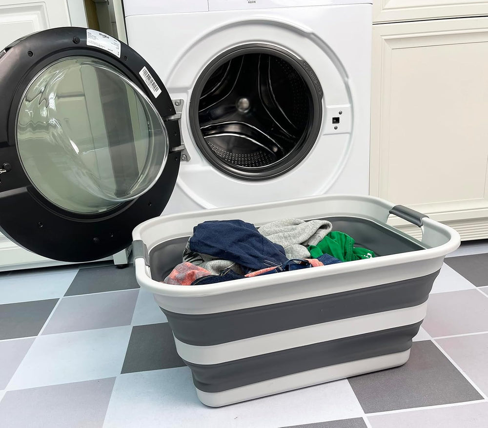 SAMMART Collapsible Plastic Laundry Basket - Foldable Pop Up Storage Containe...