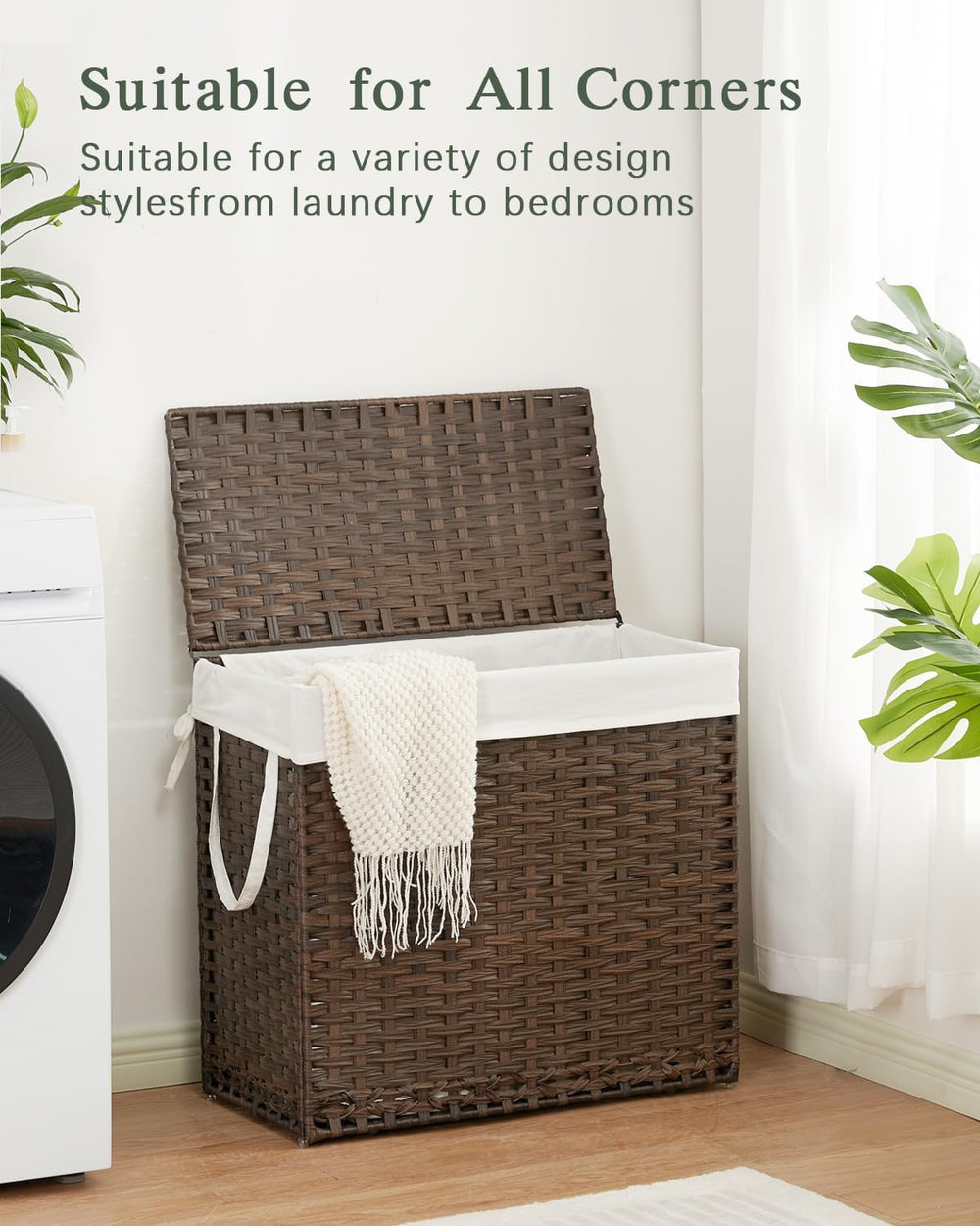 SETVSON Laundry Hamper with Lid Laundry Basket 132 L PE Rattan, Brown