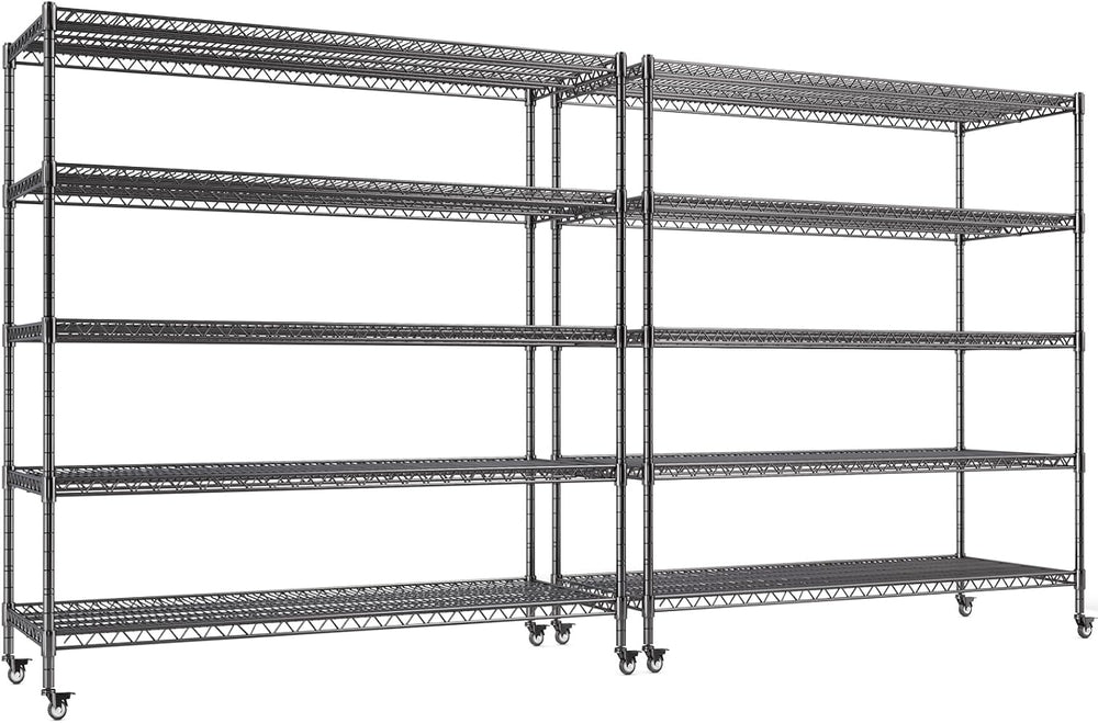 5 Tier Wire Shelving 2 Pack | 55”W Storage Shelves Heavy Duty | Rolling Wire ...