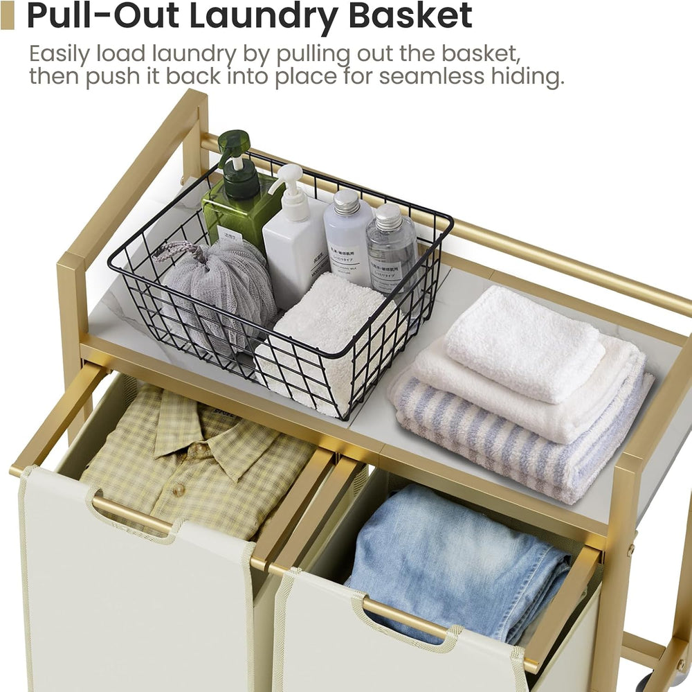 SwaaVee Laundry Sorter, Laundry Hamper with Wooden Top Shelf, 2×14.5Gal(110L)...