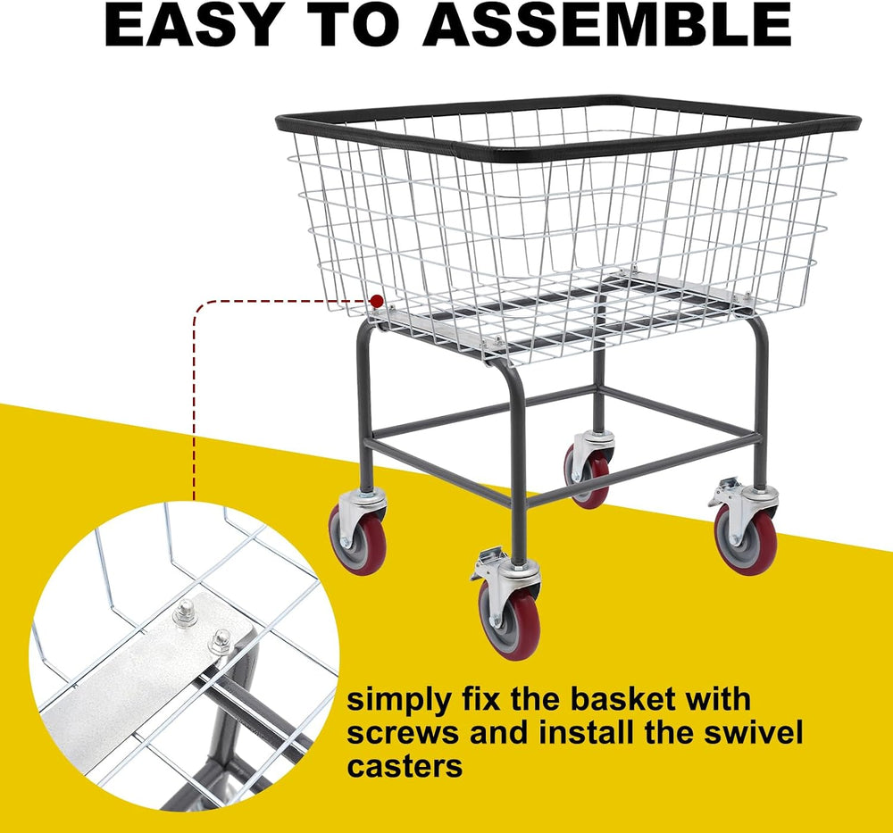 135L Wire Laundry Cart with Wheels - Heavy Duty Commercial Rolling Basket