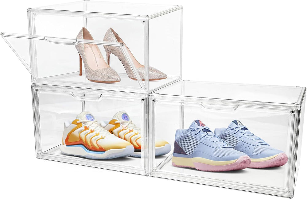 3 Pack Clear Acrylic Sneaker Shoe Display Case,Shoe Storage Boxes Stackable,A...