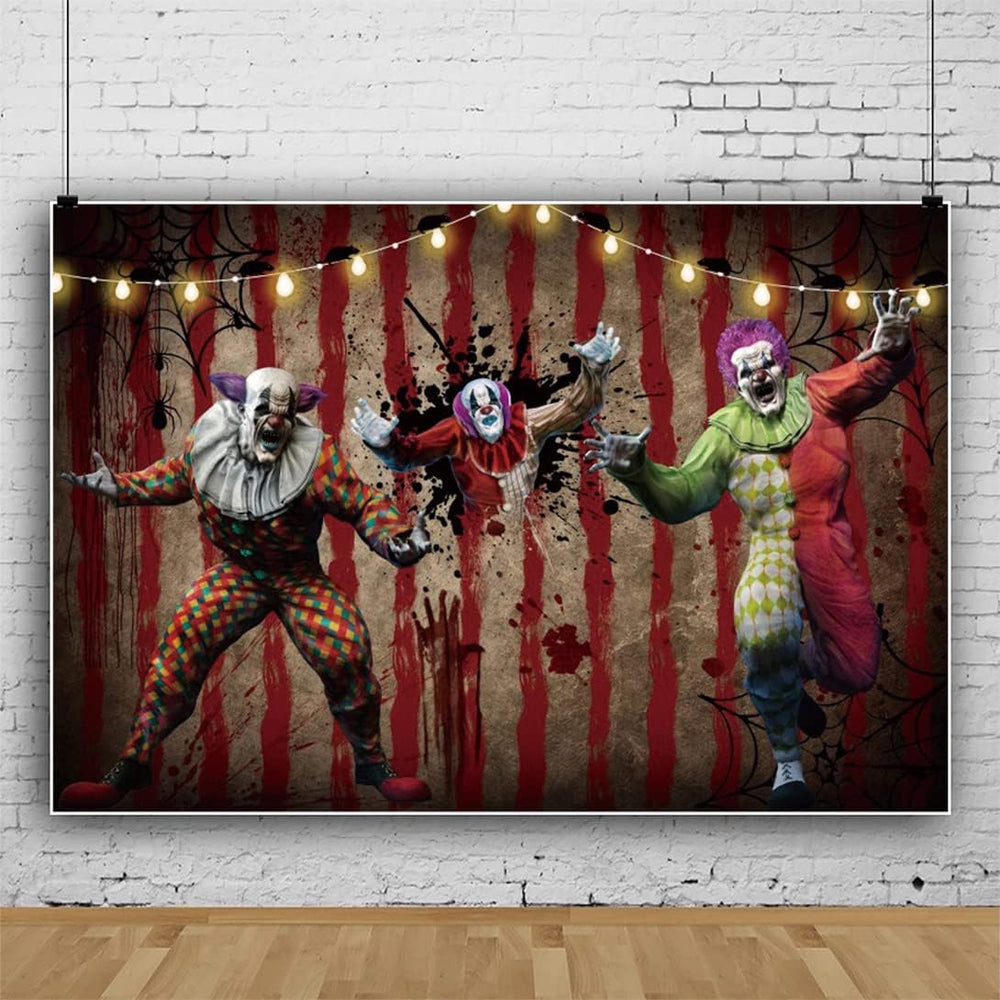 10x7ft Halloween Clown Backdrop Horror Scary Circus Carnival Bloody Handprint...