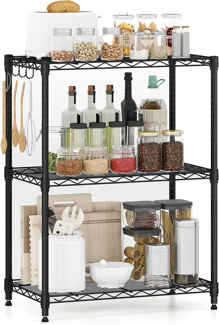 GOFLAME 3-Tier Metal Storage Shelving Unit, Heavy-Duty Adjustable Utility Shelf with V-Shaped Wire Rack, 450 LBS Storage Organizer for Home, Kitchen, Garage, Basement, 23.5”L x 13.5”W x 31”H