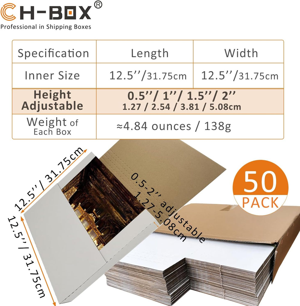 50 Pack Vinyl Record Shipping Mailing Box Mailers, 12.5" x 12.5" x ...
