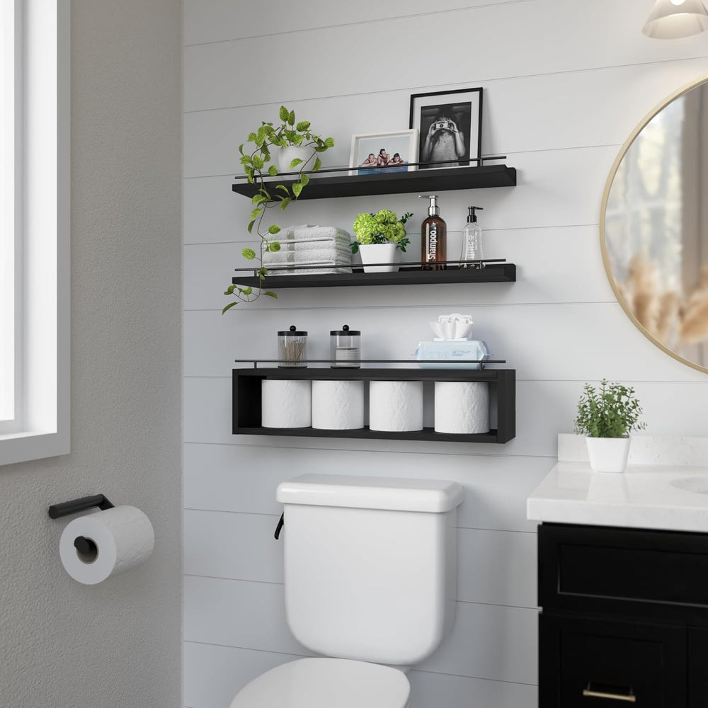 WOPITUES Floating Shelves for Wall 24 inch with Cube Shelf, Wall Shelves with...