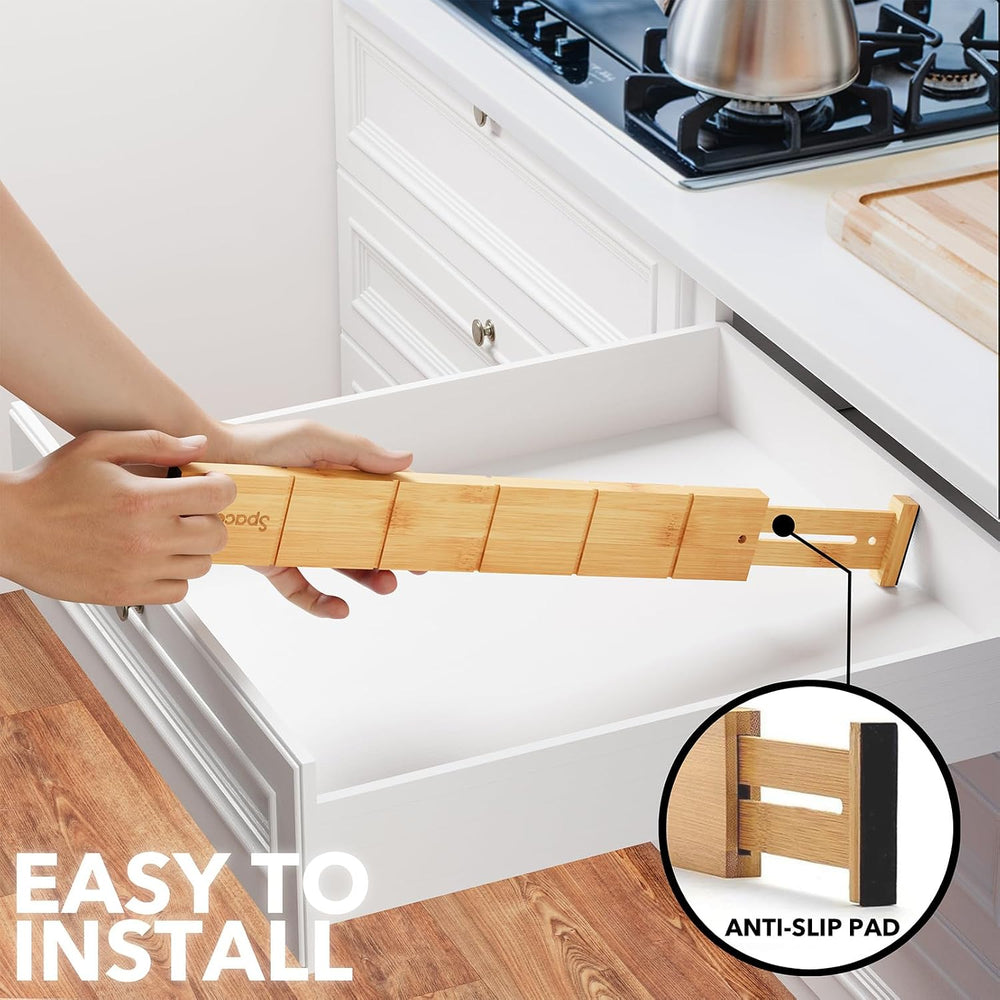 SpaceAid Bamboo Drawer Dividers with Inserts and Labels, Kitchen Adjustable D...