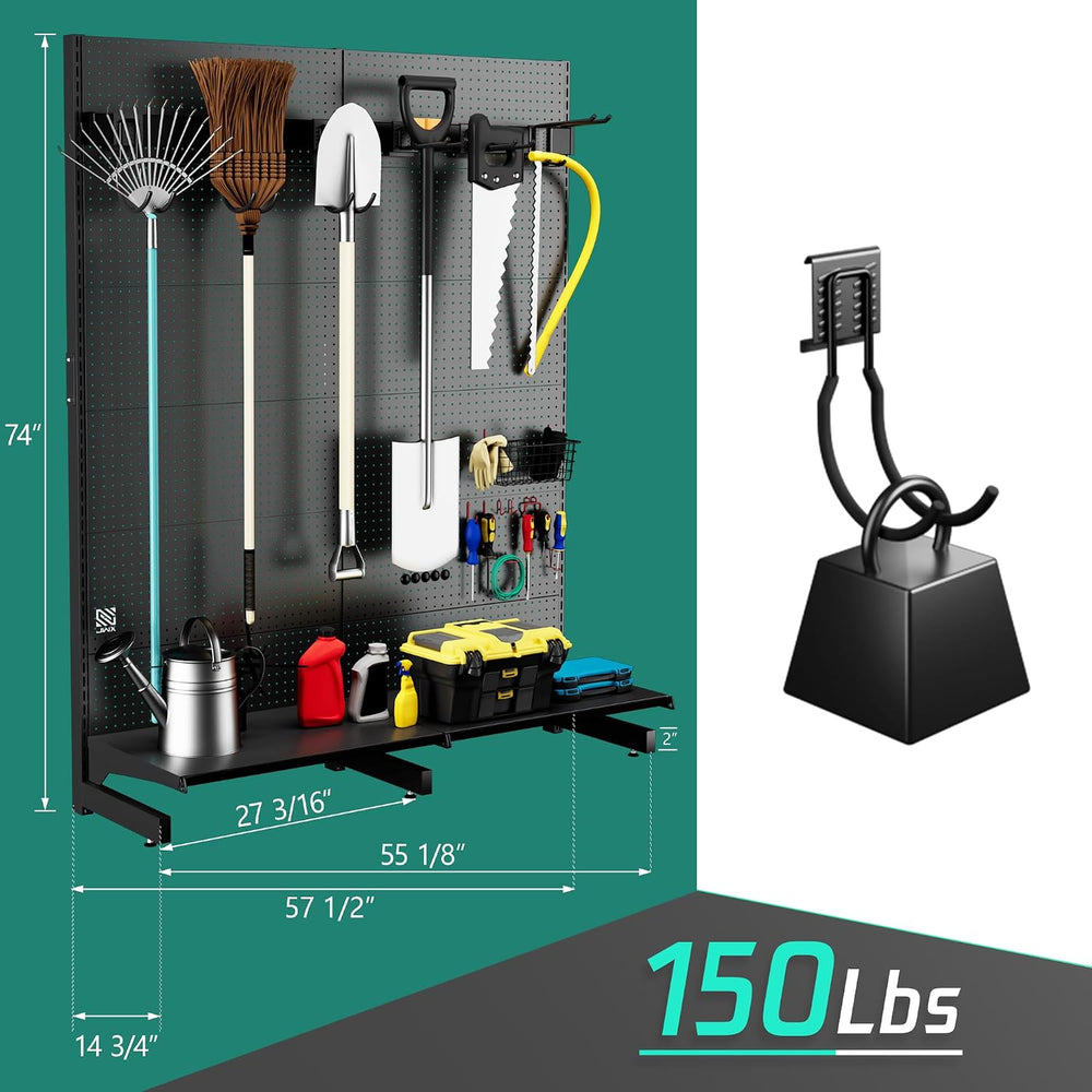 JWX Garden Tool Organizer for Garage, Freestanding Pegboard Rack