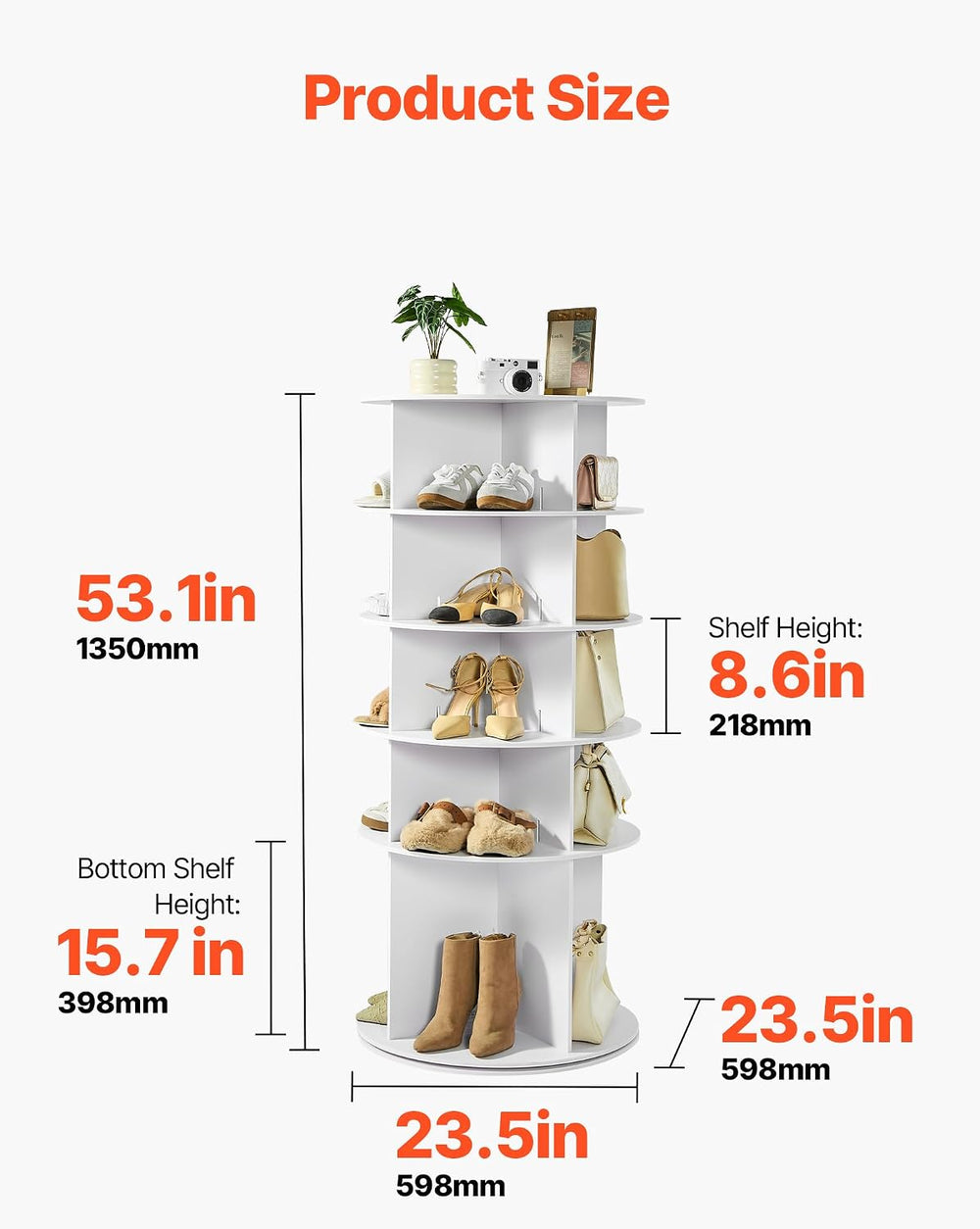 VEVOR 5 Tiers Rotating Shoe Rack Tower, 360° Spinning Shoe Rack, Revolving St...