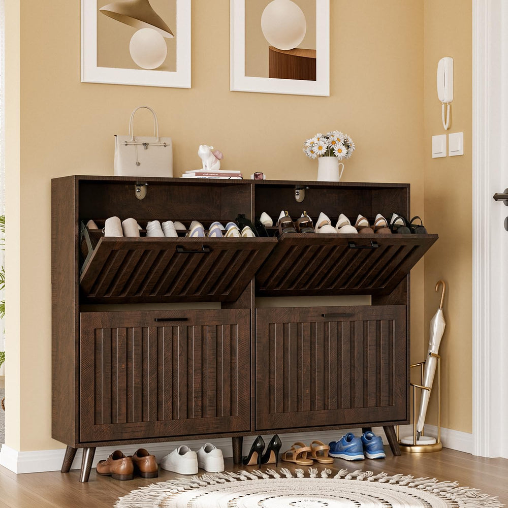 Shoe Storage Cabinet for Entryway Narrow Shoe Rack Cabinet 4 Flip Drawers