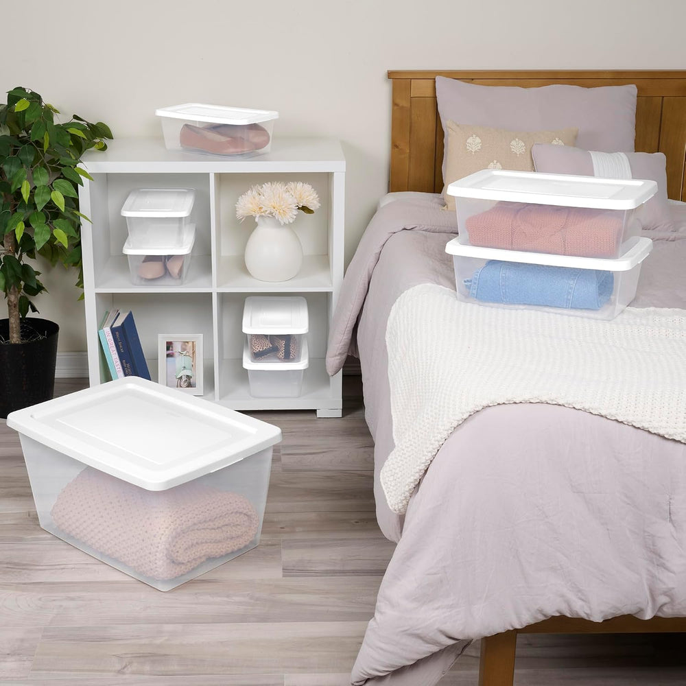 Sterilite Storage Box Stackable Tote, White, 12 Quart, 12 Pack
