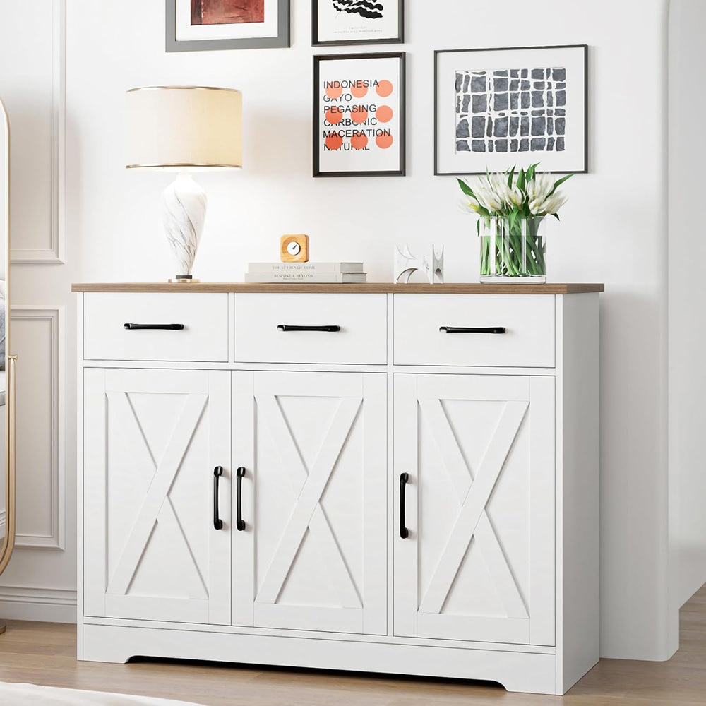 HOSTACK Kitchen Buffet Cabinet with Storage, Sideboard Coffee Bar, White