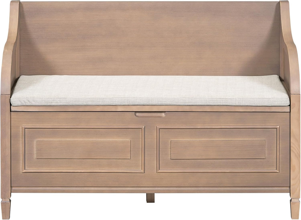 Bellemave Storage Bench with Safety Hinge Wooden Entryway Benches with Shoe C...