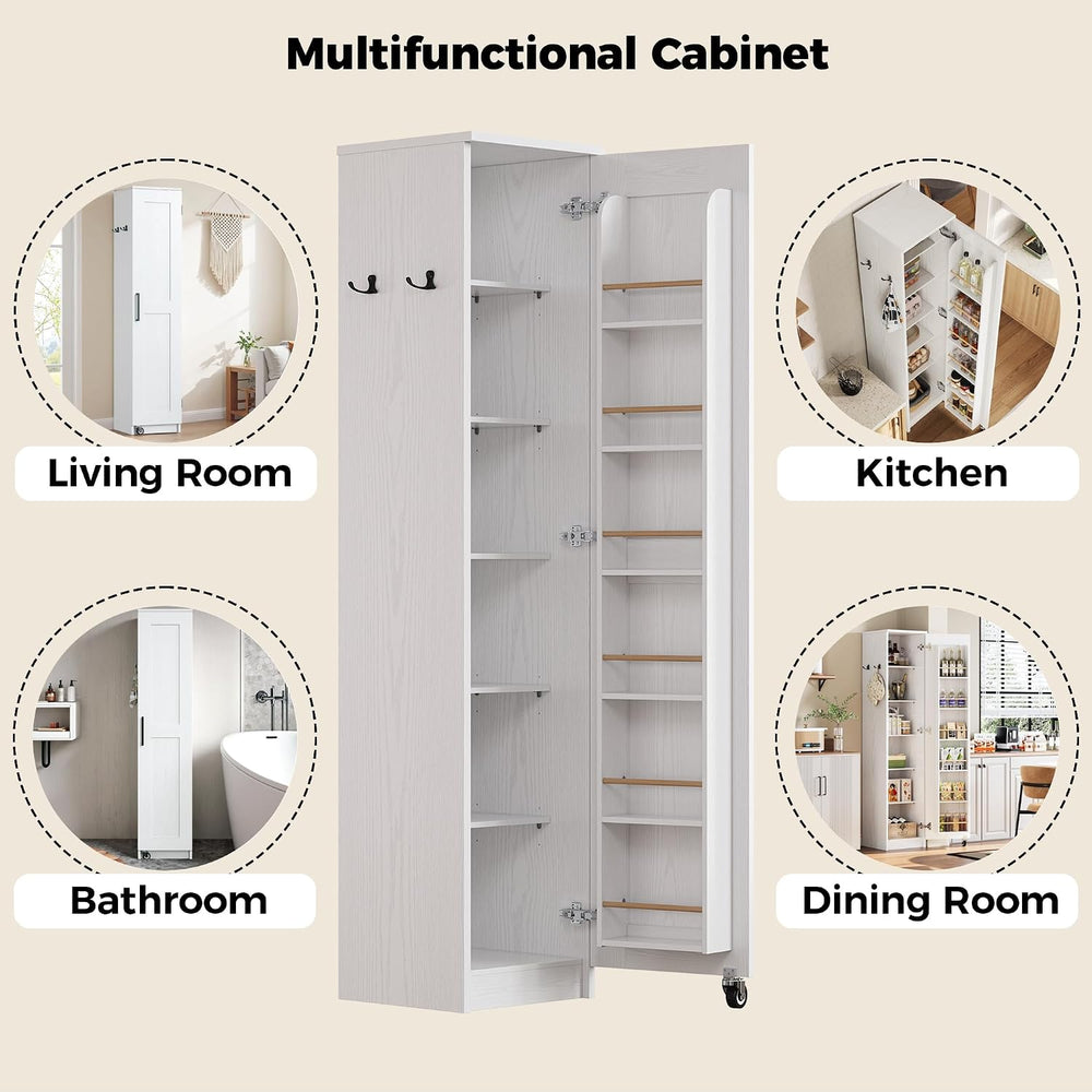 IRONCK Narrow Kitchen Pantry Cabinet, 72" H,Slim for Small Place, White