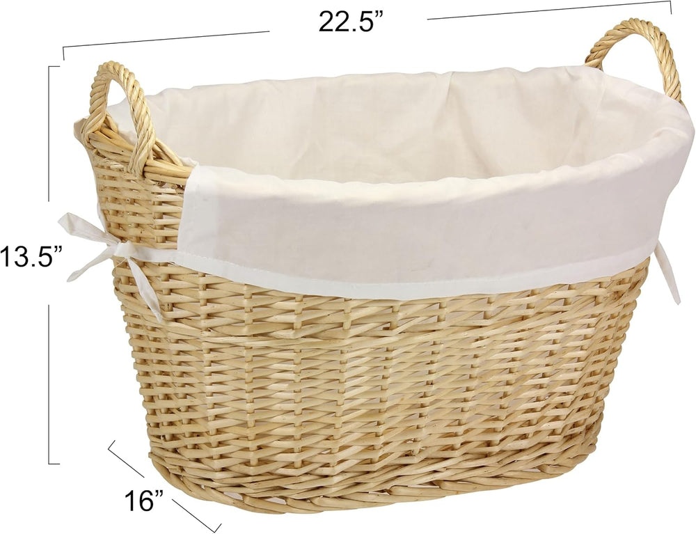 Household Essentials Wicker Laundry Basket with Handles, Handwoven Willow, an...
