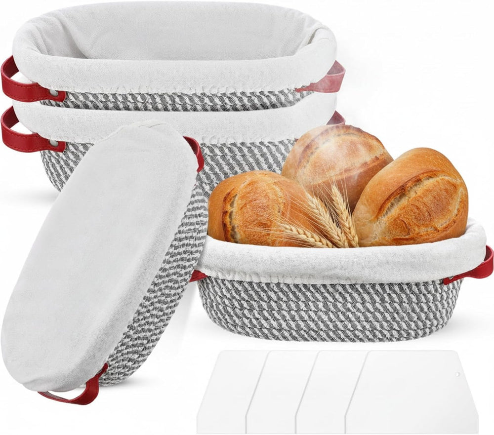 Gejoy 4 Set Banneton Bread Proofing Baskets Bulk with Liner Scraper Handle