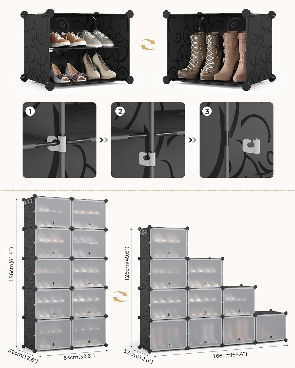Mondeer Shoe Rack, 2 x 10 Tiered Plastic Shoe Cabinet, 40 Pairs of Shoes