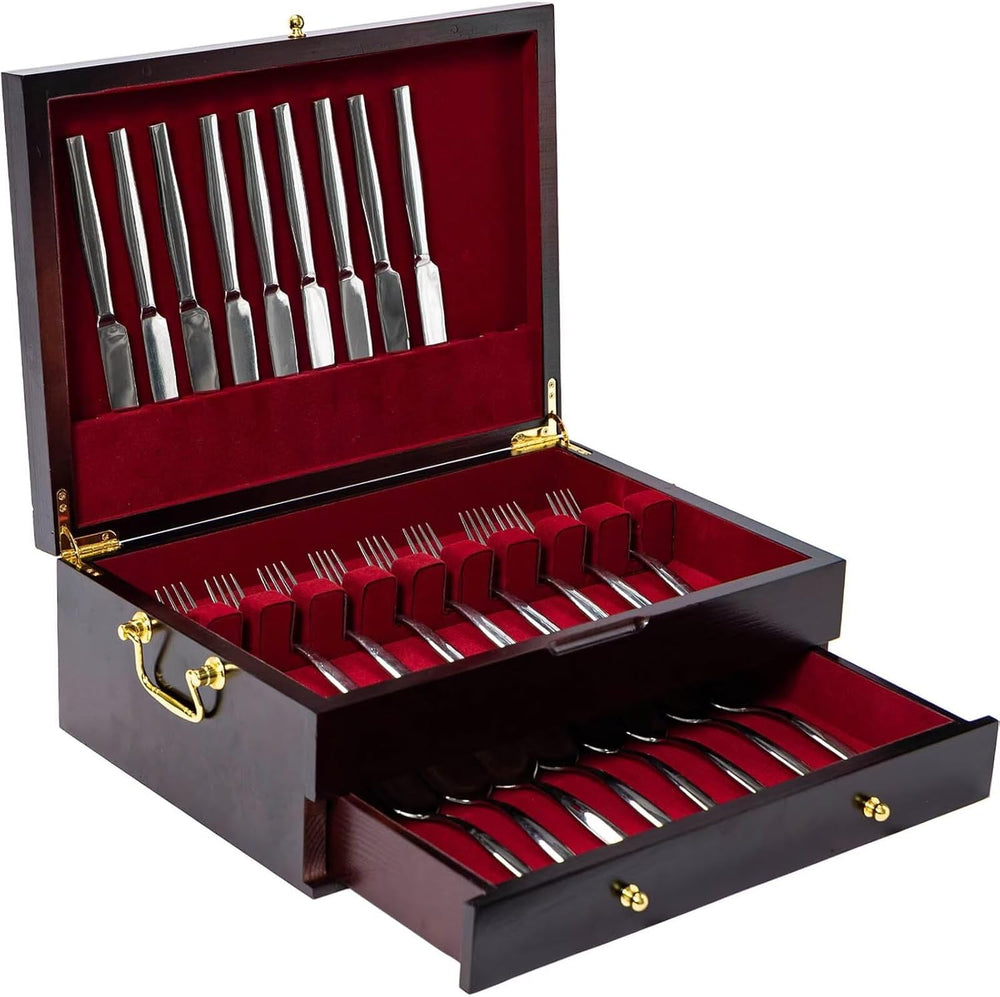GENRICE Wooden Silverware Chest without Silverware Double-layer, Silverware B...