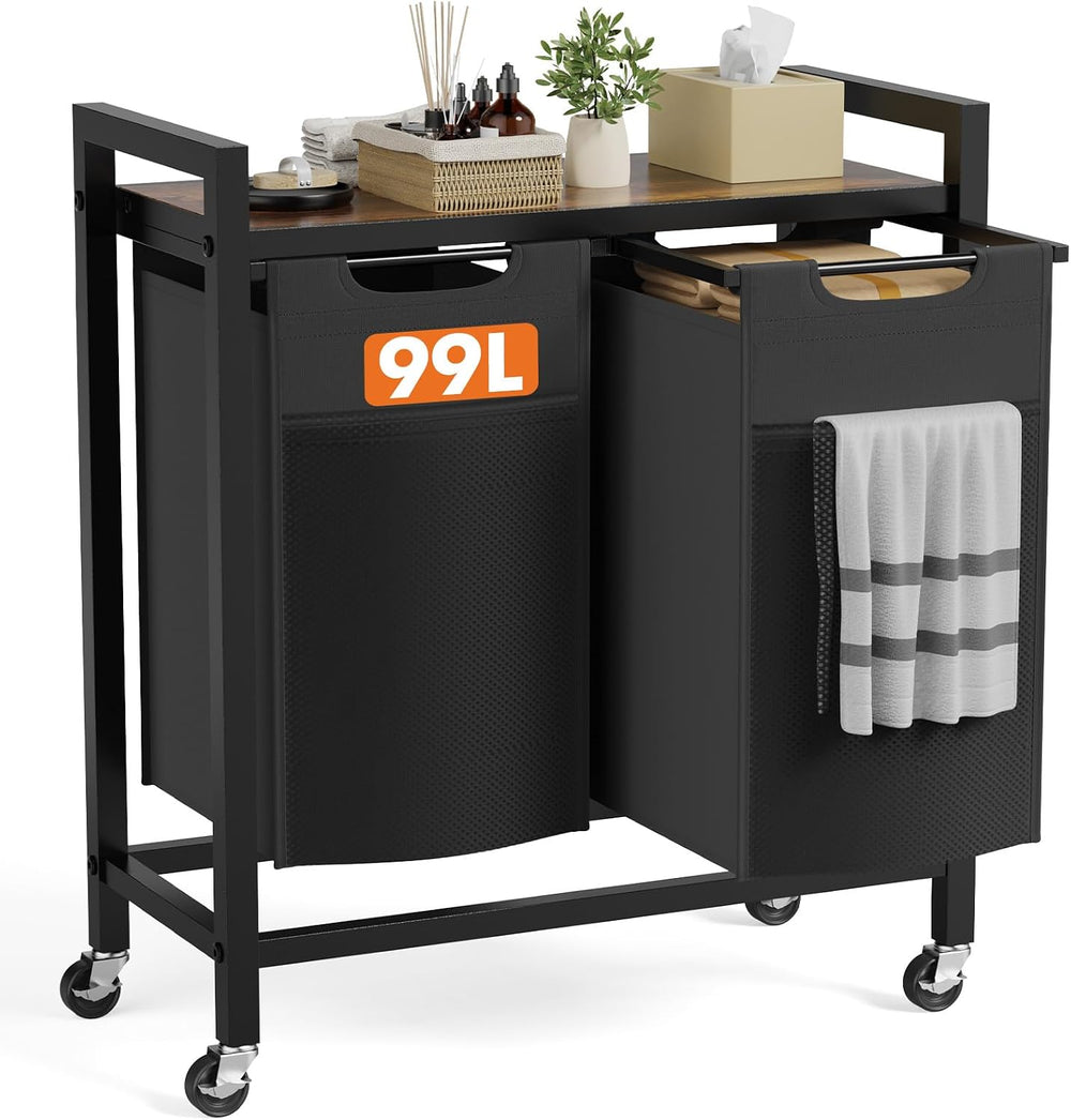 NEWBULIG Rolling Laundry Hamper with Removable Pull-Out Bag, Freestanding Clo...
