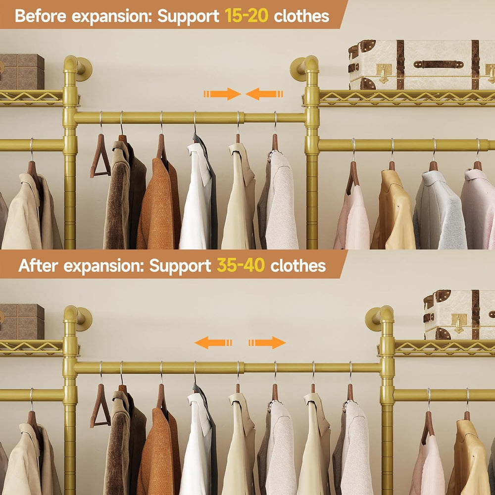 ComfyCorner Wall Mounted Garment Rack, Industrial Pipe Clothing Rack Gold