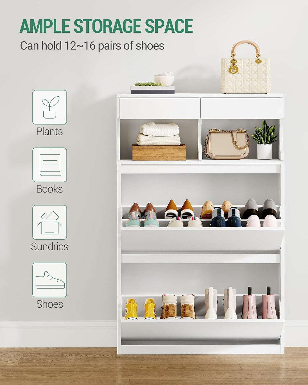 Hzuaneri Shoe Cabinet, Narrow Hidden Shoe Storage Cabinet for Entryway