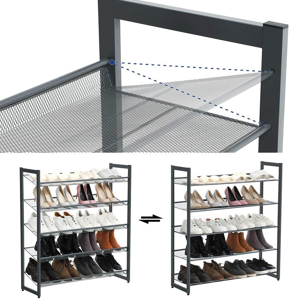 SONGMICS Metal Shoe Rack, 5-Tier Shoe Orgainzer, Holds 20-25 Pairs