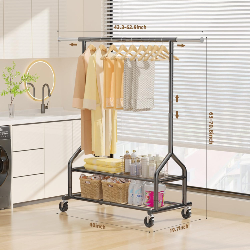 Heavy Duty Clothes Rack Load 556 LBS, Rolling Clothing Rack With Shelves, Hei...