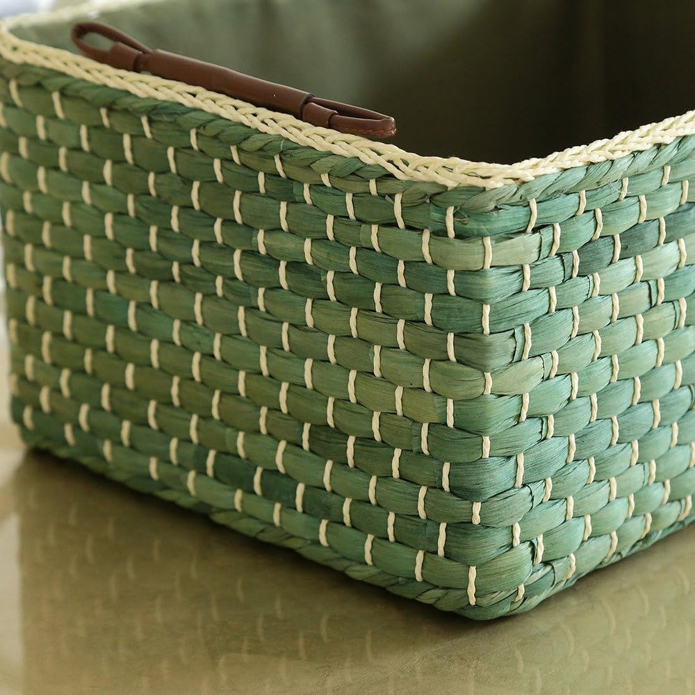 Kingwillow Baskets Woven Maize Storage Bins Set of 3 (Green,Rectangular)