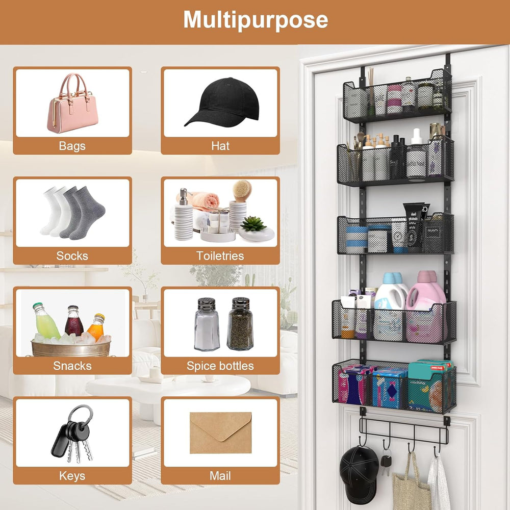 VyGrow Over The Door Organizer, Metal Door Organizer Hanging with 5 Adjustabl...