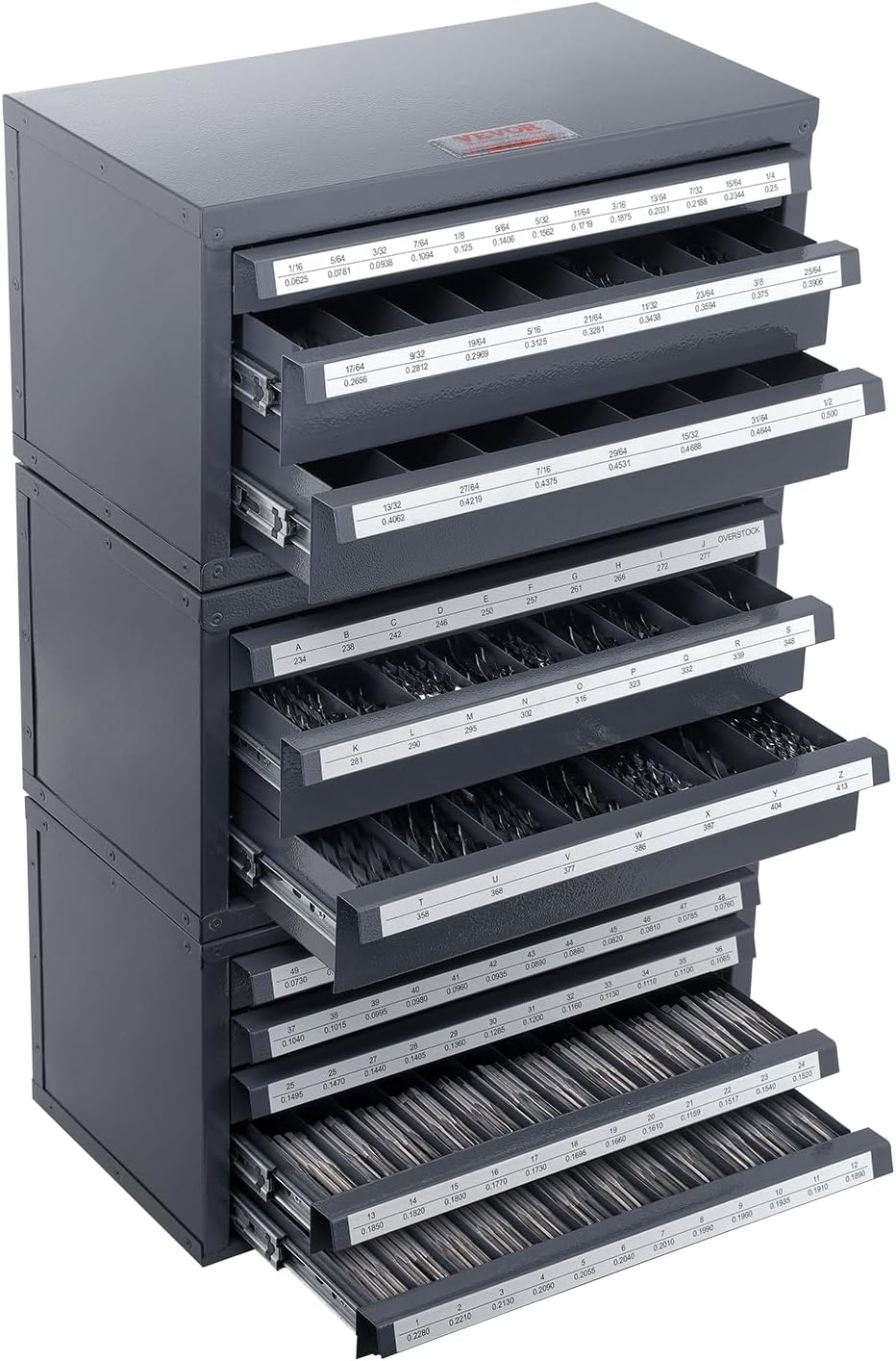 VEVOR Drill Bit Dispenser Cabinet Set, Three-Drawer for 1/16" to 1/2&quo...