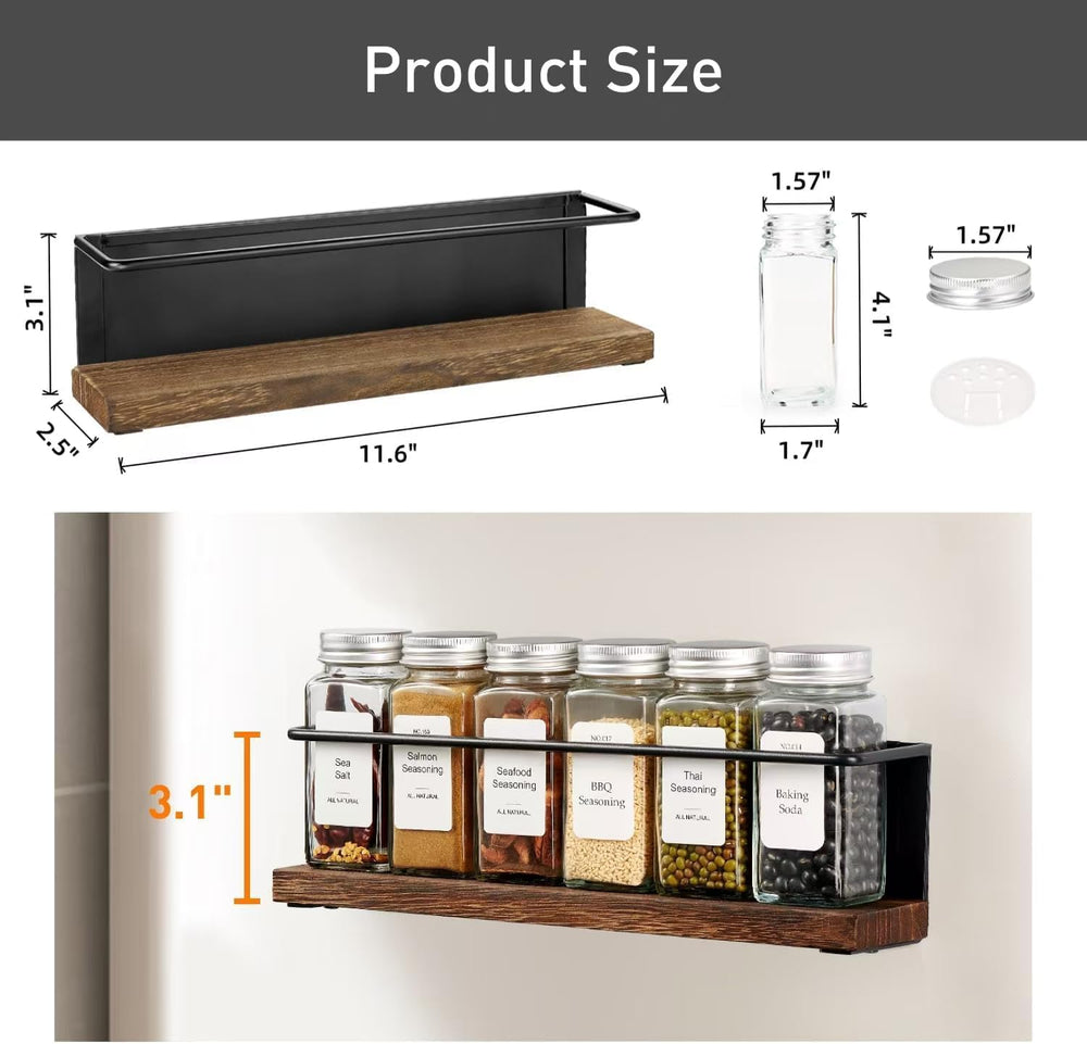 Magnetic Spice Rack with 24 Jars, 216 Labels, 1 Steel Funnel for Refrigerator...