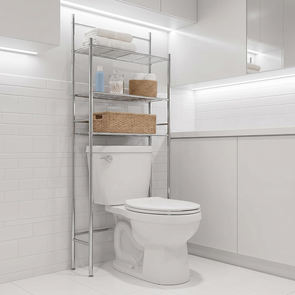 Honey-Can-Do Over-the-Toilet Bathroom Storage Shelf, Steel, Chrome, 3-Tier