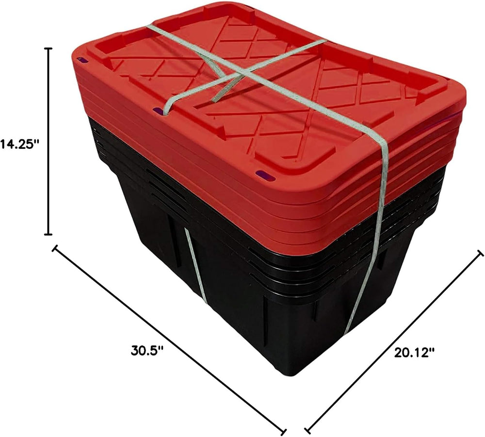 MonsterRAX 27 Gallon Storage Bins - Stackable, Lockable, 5-pack (Red)