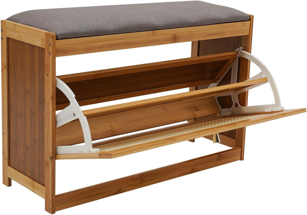 Shoe Storage Stool, 2-Tier Adjustable Shoe Bench with Seat Cushion,Large Capa...