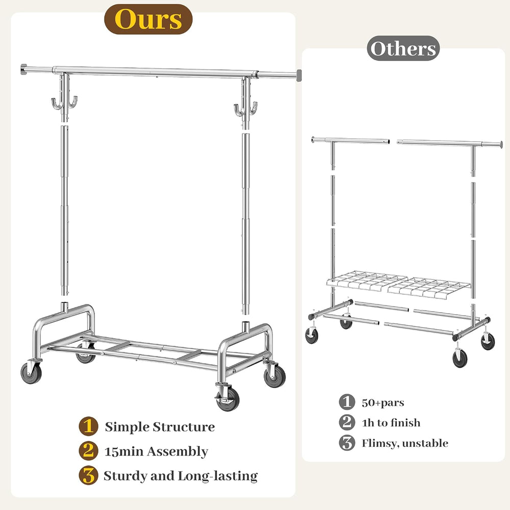 Raybee 75" Wide Clothes Rack with 4 Extra Hooks Heavy Duty Clothes Rack