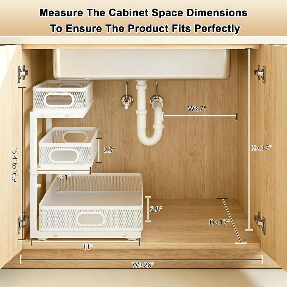 Under Sink Organizer, 2-Pack 3-tier Under Sink Storage Organizer Adjustable H...