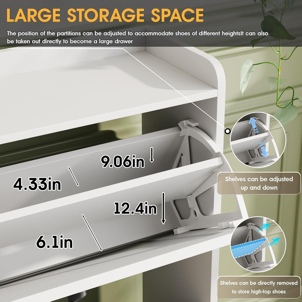 Maupvit Shoe Cabinet with 2 Flip Drawers, Freestanding Shoe Cabinet Organizer...