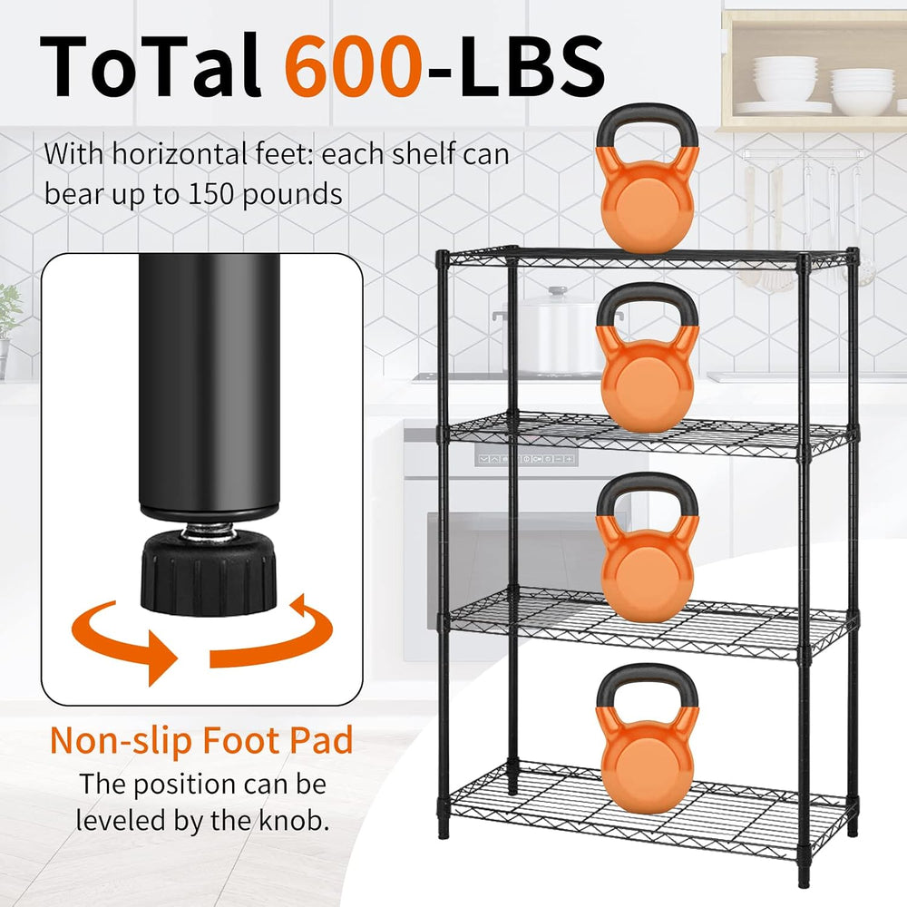BLKMTY 4-Tier Storage Shelves, Wire Racks, Metal Shelving Unit, Freestanding ...