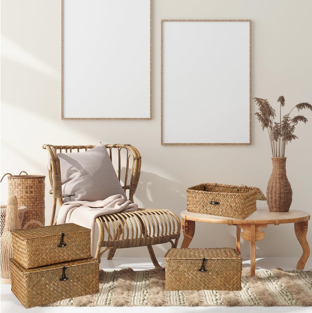 Woanger Set of 4 Wicker Baskets with Lids, Orange