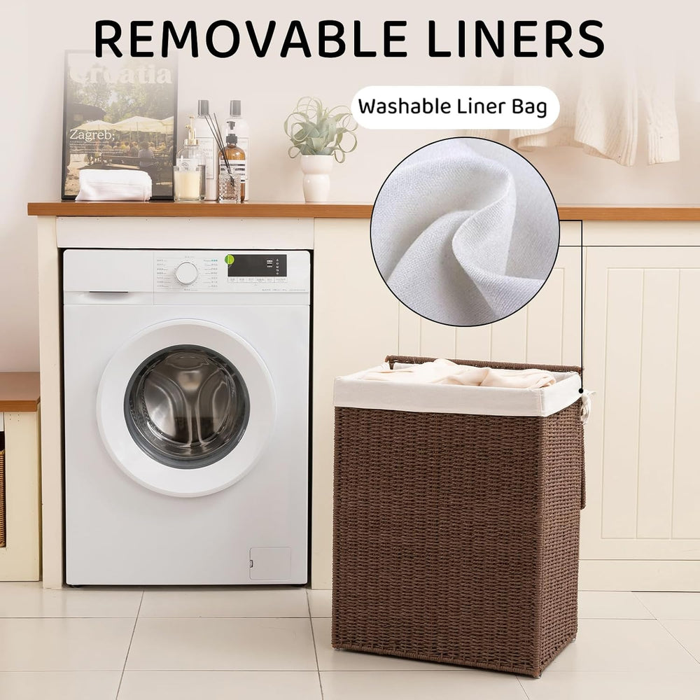 OIAHOMY Laundry Hamper with Lid, 90L(23.8 Gal) Large Wicker Laundry Basket fo...