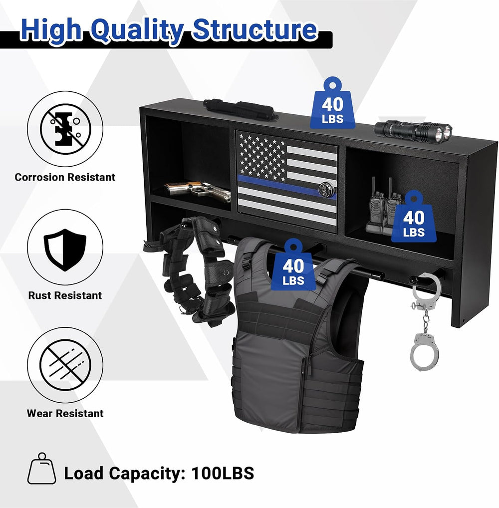 Neoaider Wall Mounted Police Gear Rack 36” x 4” x 15”, Police Hanger
